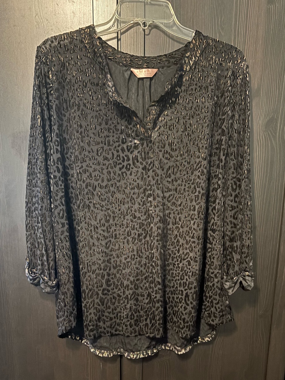 Amana black burnout leopard print tunic blouse